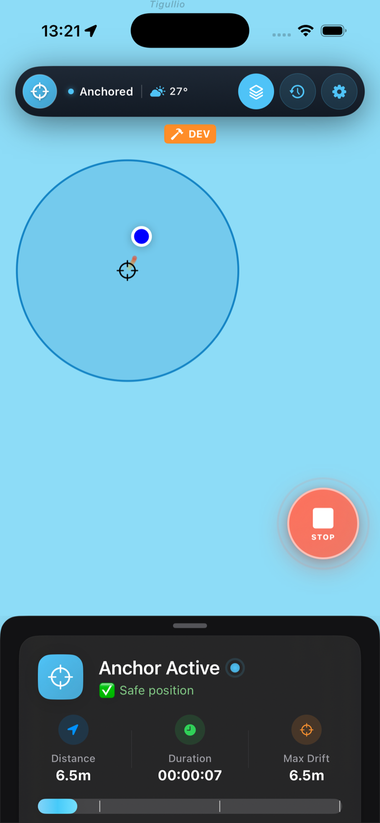 Anchor Alarm — drift radius view
