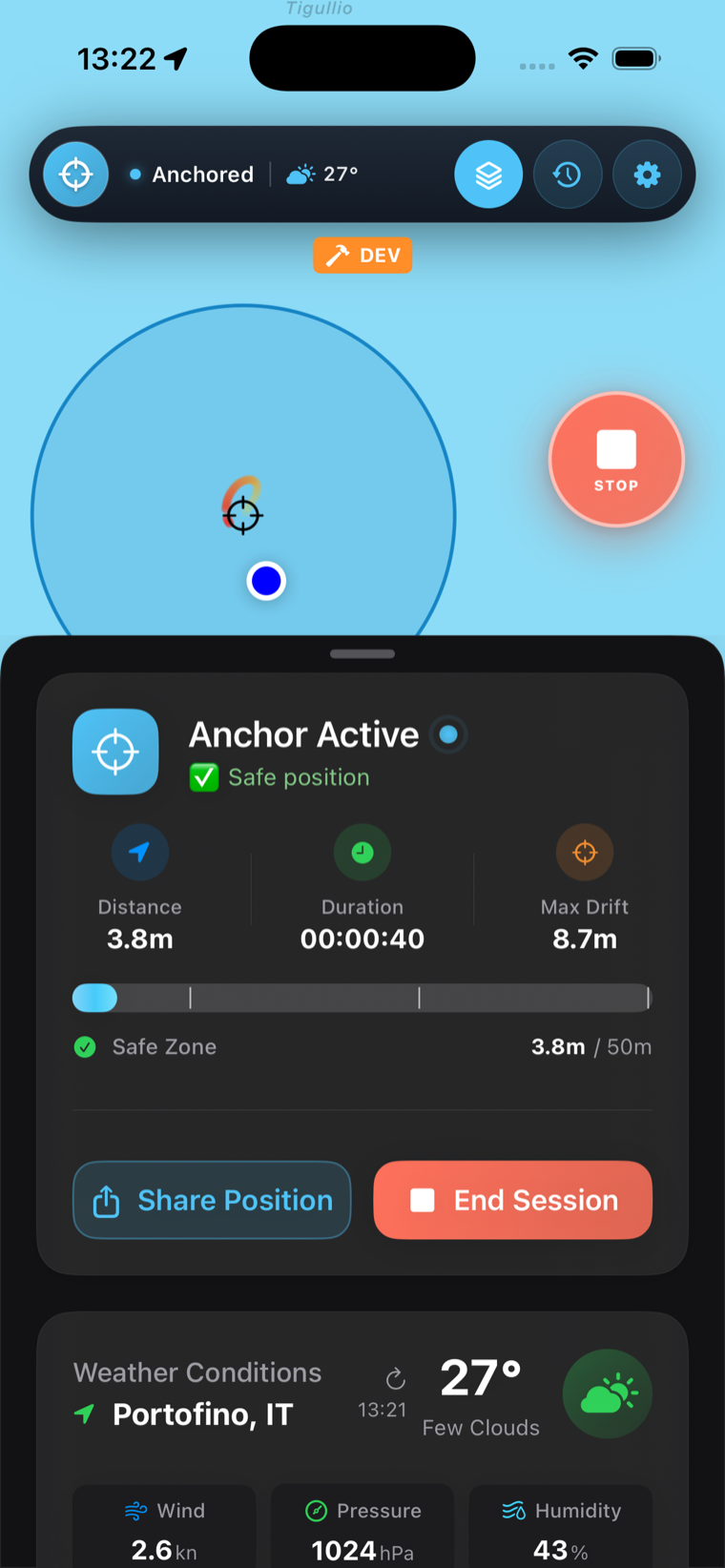 Anchor Alarm — OpenSeaMap chart overlay with depths