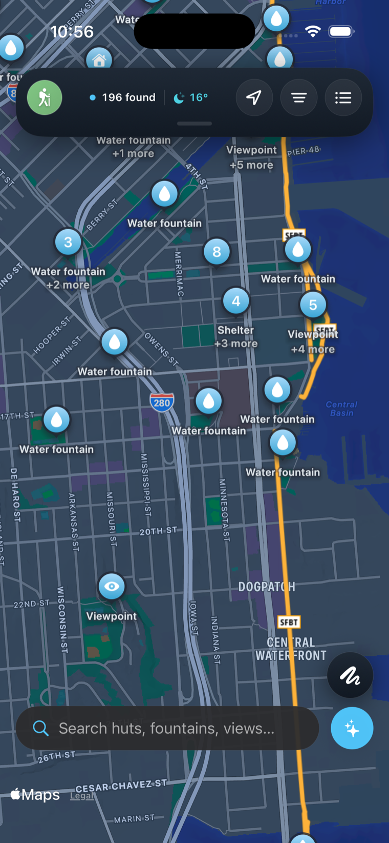 OpenMaps topographic map app screenshot